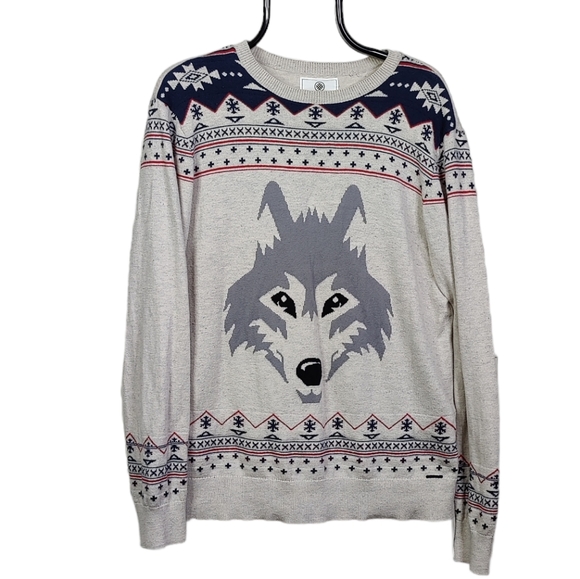 ON THE BYAS Wolf Long Sleeve Light Weight Crewneck Sweater M - Picture 1 of 4